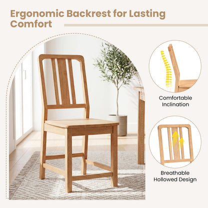 Giantex Wood Dining Chairs Set of 2, Rubber Wood Kitchen Chairs with Hollowed Backrest, Natural Dining Room Chair, Wooden Side Chairs for Living Room Restaurant