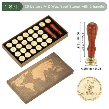 PATIKIL 26 Letters A-Z Alphabet Wax Seal Stamp Kit, Vintage Sealing Stamp with 2pcs Wooden Handles Gift Box for Wedding Invitation, Party, Gift Wrap, Envelope Card, Style 7