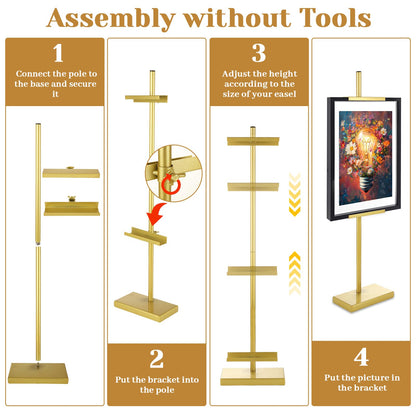 DAJAVE 2 Pack Adjustable Tabletop Easel Stand, Gold Picture Easels for Display, Picture Frame Stand for Art, Picture Frames, Photo Signs(29 Inch)