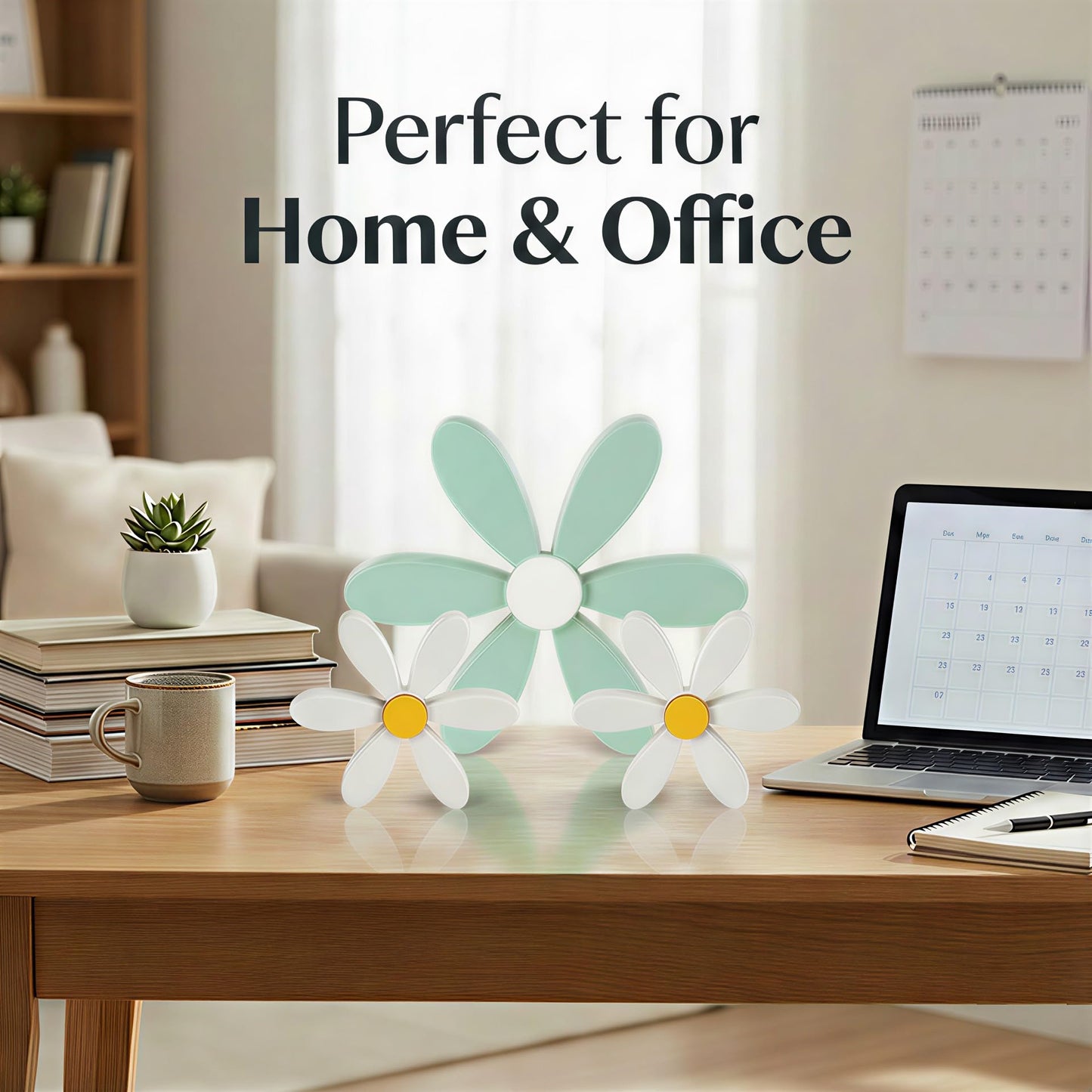 FAJYAZ Spring Decor 3 Piece Wooden Flowers Boho Daisy Decor Handcrafted Shelf Sitters Tabletop Spring Flower Decor for Tiered Tray Home Office Kitchen Living Room Bedroom