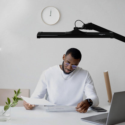 Bemelux LED Architect Desk Lamp, 2300 Lumens, Dimmable, Metal Swing Arm, 5 Color Temperatures, 30W, Ideal for Task Work, Drafting, Reading, Clamp-on Office Table Lamp with 360 Bright LEDs (Black, CCT)
