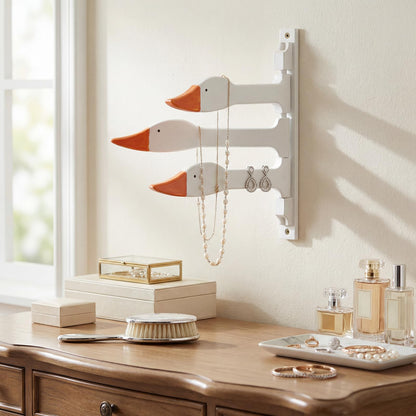 Sliner Silly Goose Neck Wall Hooks Wooden Goose Nursery Decor Rotating Retractable Jewelry Holder Wall Mounted Cute Towel Hanger Modern Jewelry Storage Hooks for Nursery Bathroom Bedroom Home Decor