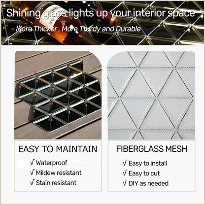 Soulscrafts Beveled Mirror Glass Mosaic Tile,Black with Gold, 3 Inch Triangle Glass Backsplash Tiles for Kitchen Bathroom Wall 5 Sheets/Box