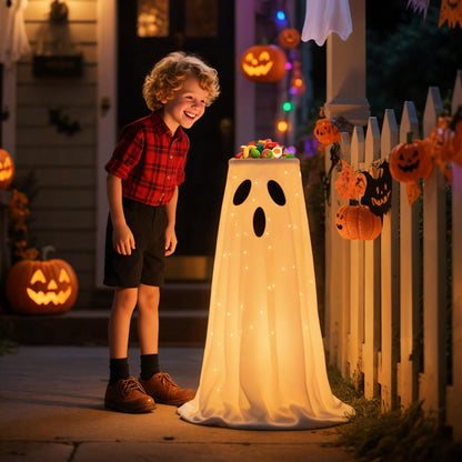 Halloween Decorations 32'' Light-Up Ghost Candy Bowl Stand Large Ghost Decor Cute Trick or Treat Candy Holder