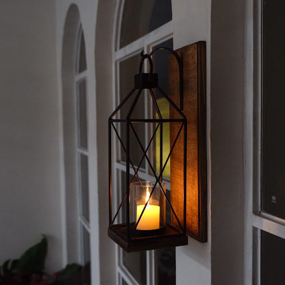 Homemory Wall Candle Sconce, Wood Rustic Candle Holder Decorative Candle Lantern with Glass Holder, Wall Decorations for Living Room, Dining Room (1, Dark Brown)