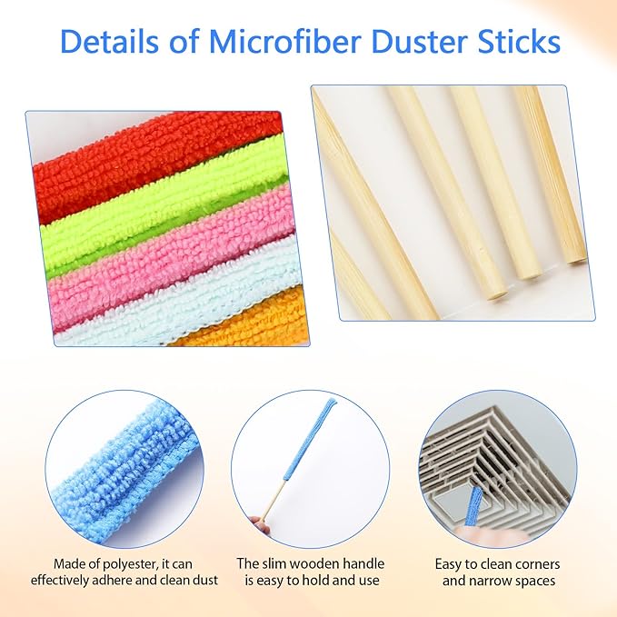 12 Pcs Microfiber Detail Duster Sticks Fan Cleaning Brush Crevice Cleaning Tool