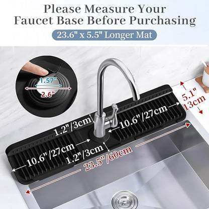 PoYang 24 inch Faucet Mat for Kitchen Sink Splash Guard, 7° Slope Silicone Sink