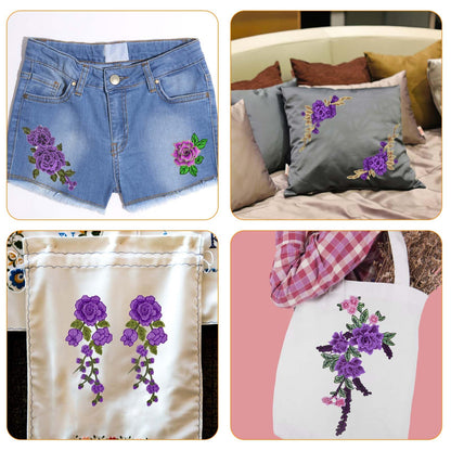 10pcs(5 Pairs) Sew On Embroidered Flower Patches Purple Flower Embroidery Appliques Clothing Accessories for DIY Jeans Dress Hat Bag Clothes Sewing Crafts, 5 Styles