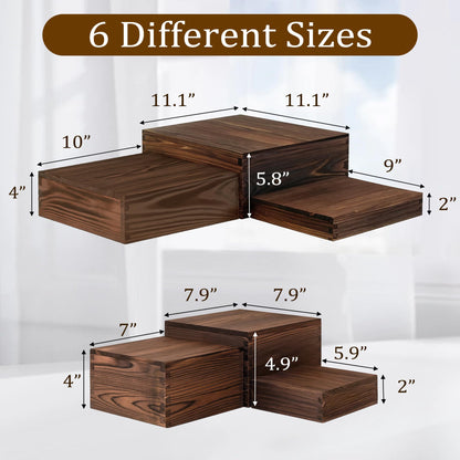 Verssure 6-Pack Wood Risers Display Stands, Multi-Height Food Risers for Buffet Table, Rustic Wooden Cake & Cupcake Stands for Party, Birthday, Wedding, Halloween Decor