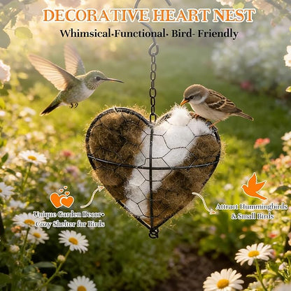 Handmade Alpaca Fiber Bird Nesting Heart,Refillable Hummingbird Nest Holder,Birds Nests Material Holder,Winter Tree Shelter for Wild Bird,Hummingbird Houses Nest Boxe for Bird Lovers