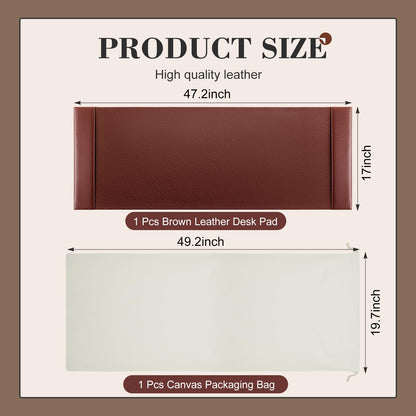 Saysurey 47.2 x 17 Inch Leather Desk Pad Protector with Side Rails, Executive Office Desk Mat for Home Workspace, Writing Surface, Mouse & Keyboard Pad, Elegant Gift for Men Dad Husband(Brown)