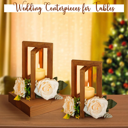 OurWarm 10Pcs Wedding Centerpieces for Tables, Foldable Centerpiece Table Decorations Center Pieces Decoration for Table, Rustic Wood Lantern Centerpieces for Tables Wedding Party Table Decor (Brown)
