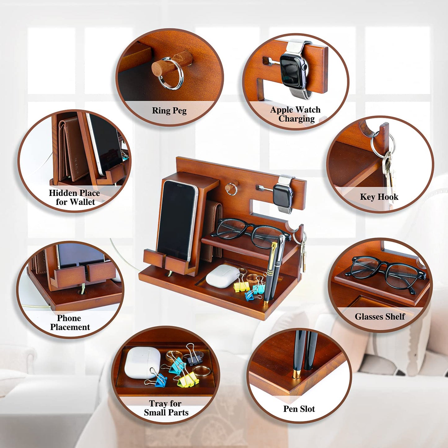 awofer Wood Docking Station For Men Personalized Gifts For Man Wooden Gifts For Husband Him Boyfriend Mens Anniversary Valentines Christmas Birthday Gift Engraved Phone Nightstand Organizer