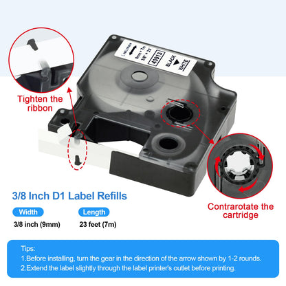 Label Orison Replacement for Dymo D1 Label Tape 9mm Combo Set 40910 40913 40916 40917 40918 40919 for Dymo LabelManager 160 260P 210D 450D，3/8'' W x 23' L，6 Pack