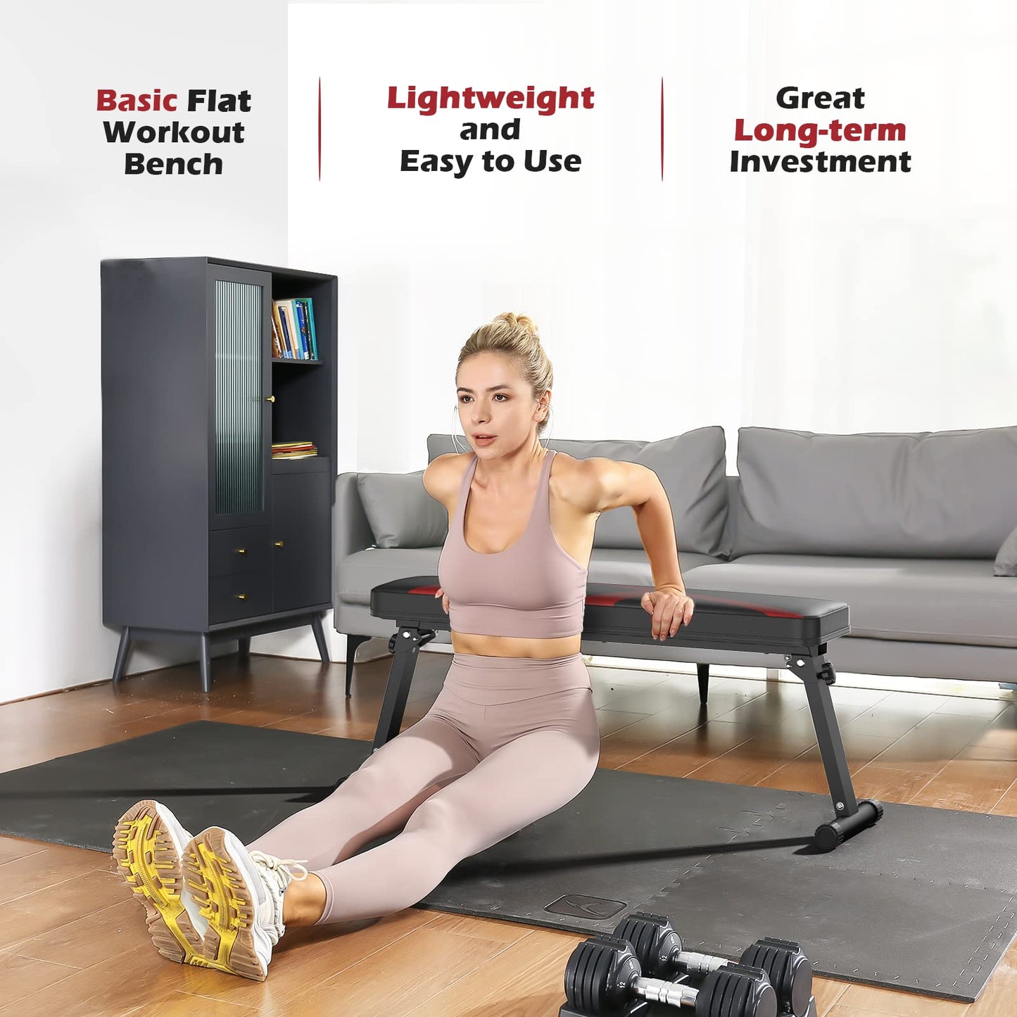 FLYBIRD Folding Flat Bench, Sturdy Lightweight and Space-saving Bench Press Flat Weight Bench, Easy to Assemble