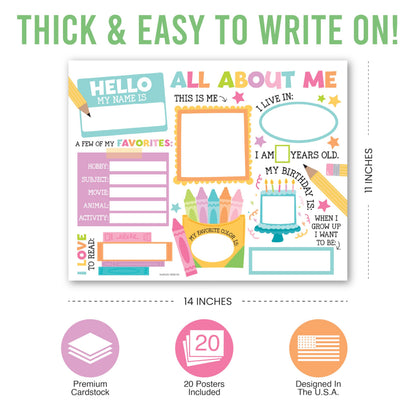 Hadley Designs All About Me Posters for Classroom Must Haves - 20 Star Student Poster, 100 Days of School Items, Star of The Week Poster Elementary Classroom Decor, End of School Year Teacher Supplies
