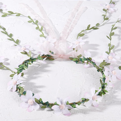 KorViSHOW Fairy Pink Flower Headpiece, Artificial Boho Daisy Floral Headband, Forest Woodland Vine Flower Crown for Women Bridal Wedding Renaissance Party Cosplay Costume Hair Accessories