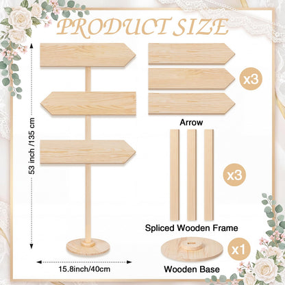 Chunful Wooden Blank Arrow Signs with Stakes, Wood Blank Directional Yard Sign for Outdoor Lawn Patio Yard Garden Weddings Birthday Party Guidepost Decorations(Natural Wood,53 Inch)