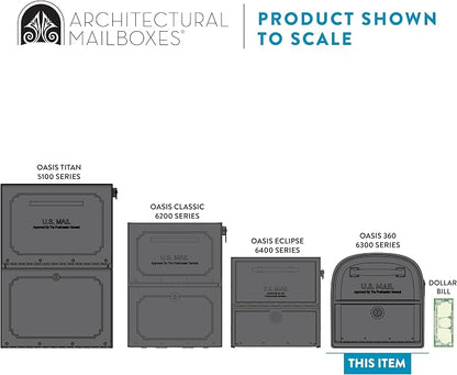 Architectural Mailboxes 6300B-10 Oasis 360 Locking Parcel Mailbox, Extra Large, Black, 6300B-10 | Galvanized steel build with a secure steel cam lock, dual access doors, and hopper delivery door. USPS approved.