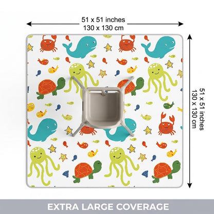 Splat Mat for Under Highchair/Arts/Crafts, WOMUMON Baby Reusable Waterproof Anti-Slip Floor Splash Mat, Portable Play Mat and Table Cover (51", Seaworld)
