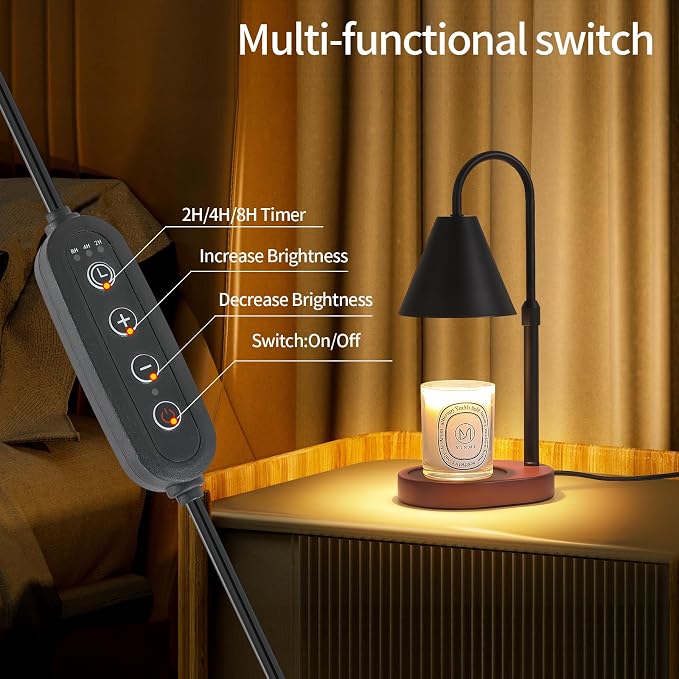 MEIXISUE Black Candle Warmer Lamp with Timer and Dimmer,Mother's Day/Birthday for Mom/Wife,Electric Wax Melt Warmer,Home Decor,Scented Jar Lamp,Adjustable Height,with 2 Bulbs