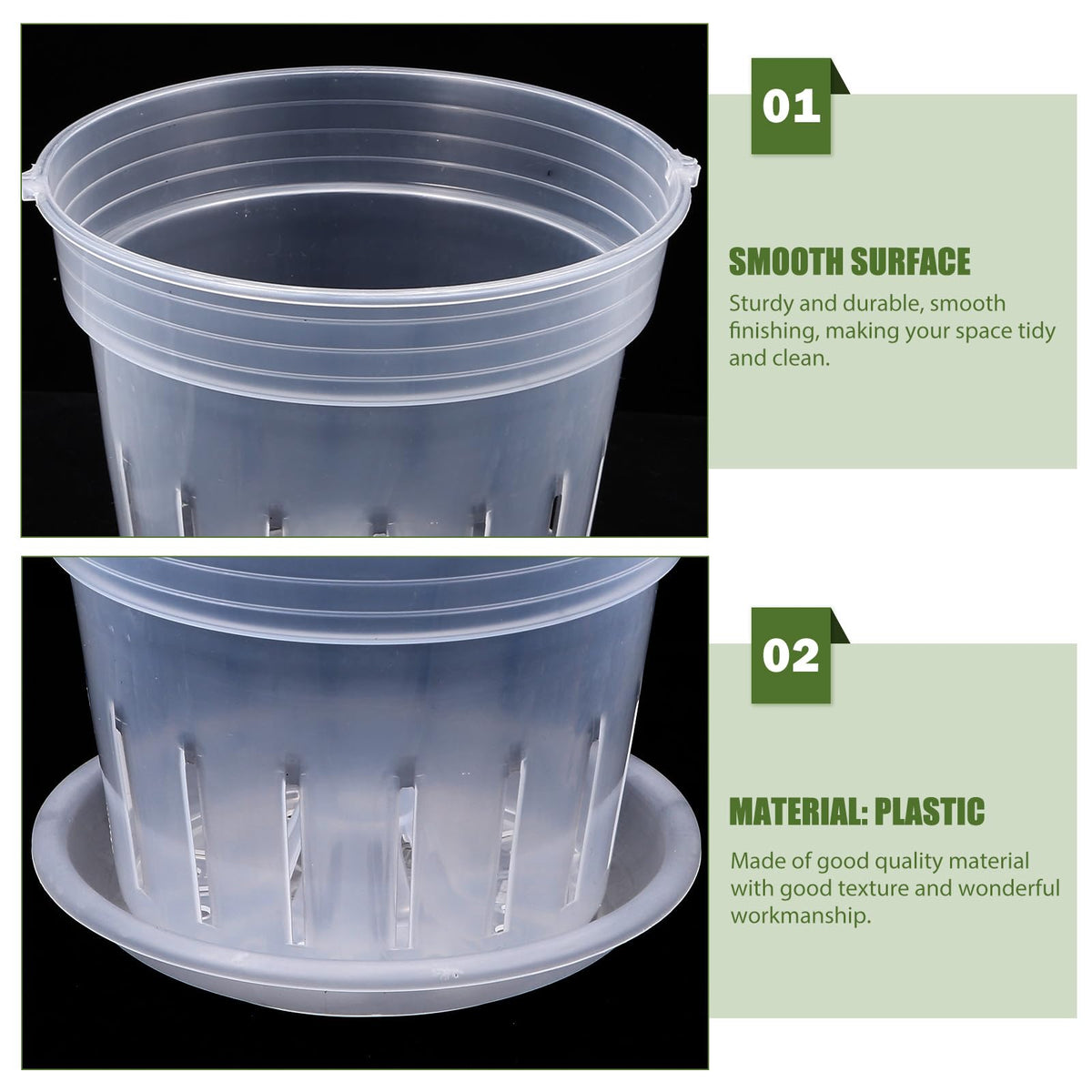 Toddmomy Transparent Plastic Flower Pot with Vent Holes and Tray 6.37X6.37X5.11 Inch Clear Planter for Indoor Gardening Orchid Bonsai and Nursery Use