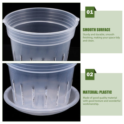 Toddmomy Transparent Plastic Flower Pot with Vent Holes and Tray 6.37X6.37X5.11 Inch Clear Planter for Indoor Gardening Orchid Bonsai and Nursery Use