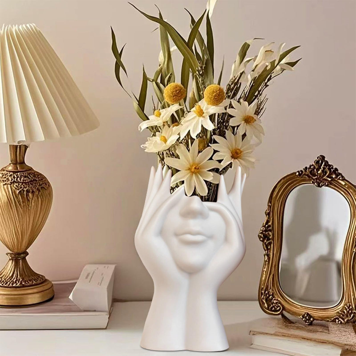 Swanswick Decorative Face Planter, White Plastic Head Vase, Modern Art Flower Pot（Plastic）