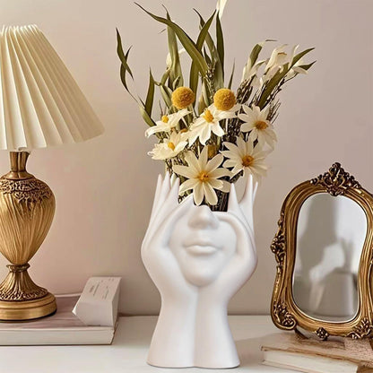 Swanswick Decorative Face Planter, White Plastic Head Vase, Modern Art Flower Pot（Plastic）