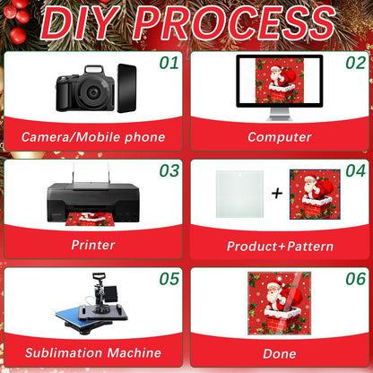24 PCS Sublimation Glass Christmas Ornaments Sublimation Ornament Blanks 3 inches 12 Round + 12 Square with red Ribbon, Christmas Bulk Package to Create a Personalized Home