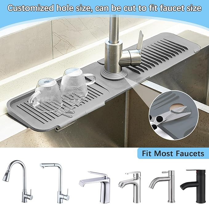 5° Slope Kitchen Sink Faucet Mat, Kitchen Sink Splash Guard, Silicone Material