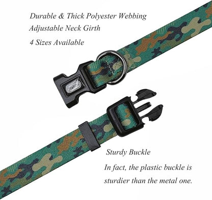 Dog Collar Leash Set, Camouflage Pattern, Polyester Material, Adjustable Collar and 5ft Matching Leash, for Small Dogs.(S, Green Camo)