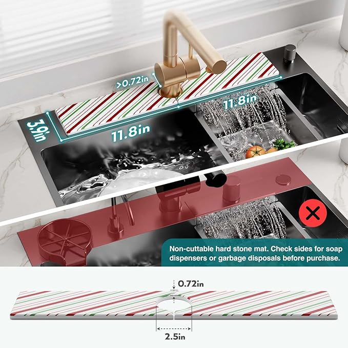 Stone Faucet Mat for Kitchen Sink, Diatomite Drying Stone Mat for Kitchen