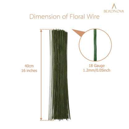 BEADNOVA Floral Stem Wire 200pcs 18 Gauge Fake Flower Stems Green Floral Wire for Flower Arrangement Florist DIY Bouquet (Dark Green, 200 Pcs)