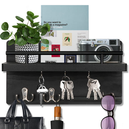 OurWarm Key Holder for Wall Decorative with 5 Key Hooks, Wall Mounted Key Hangers for Wall with Mail Key Rack, Wooden Mail Organizer with Shelf
