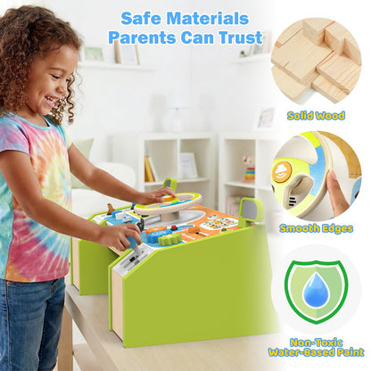Montessori Wooden Steering Wheel Toy for Toddlers & Kids, Interactive Pretend Driving Dashboard Busy Board with 12 Cars Sounds & Lights, Preschool Learning Sensory Educational Toy, Gift for Boys Girls