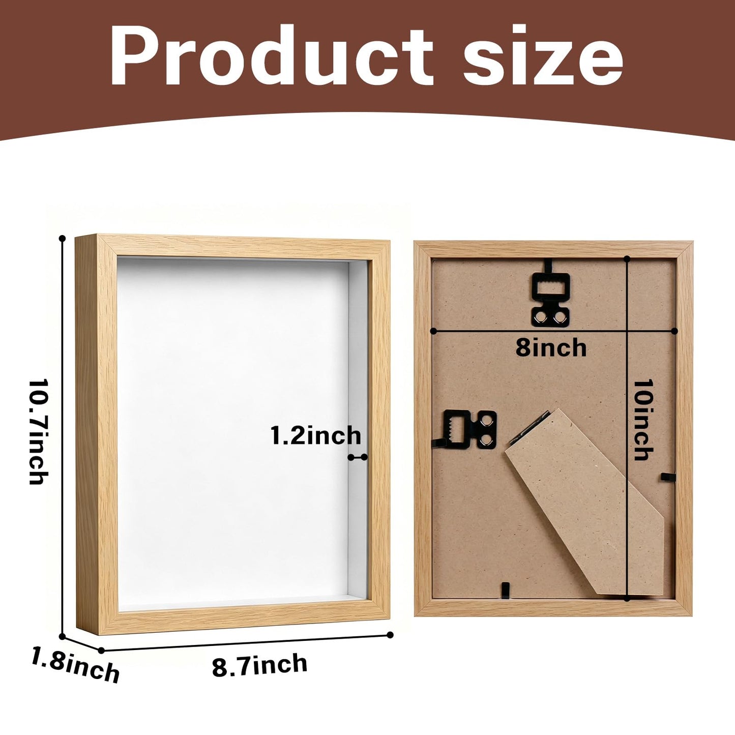 8x10 Shadow Box - 2Pack Wooden Deep Picture Frame with Shatter-Resistant Panel for Wall Decor | 3D Display Case for Military Medals, Flowers, Photos and Crafts | Easy to Open & Ready to Hang Gift Idea
