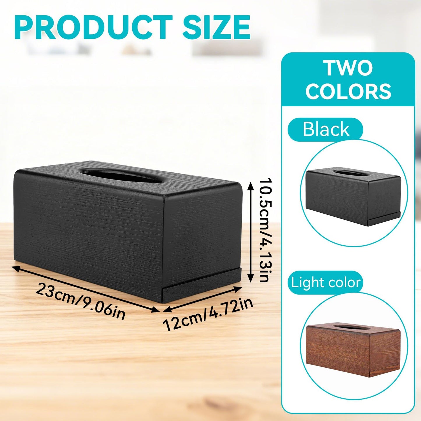 Wood Grain Tissue Box Cover with Easy Refill Slide Out Bottom, Modern Black Decorative Wooden Tissue Box Cover Rectangle Refillable Bathroom Facial Napkin Tissuebox Cover Holder (Black)