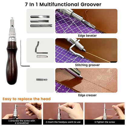 Daily Treasures 73pcs Leather Craft Kits with Portable Handbag, Leather Working Kit with 18 Punch Tool,Tracing Wheel,7 in 1 Groover,Awl,Waxed Thread,Needles,Tools for DIY Polishing Sewing Cutting