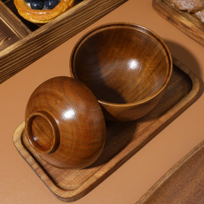 Luxshiny Miso Soup Bowls with Lid Set of 2: Wooden Soup Bowls for Home Kitchen Restaurant - 3.93x3.54x3.54inch