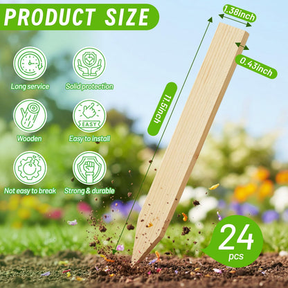 UCandy 24 Pack Wooden Garden Stakes, 12" Survey Grading Stakes, Garden Ground Stake with Sharp Point, Fir Wood Plant Support Stake, Sign Posts for Silt Fence Backyard Boundaries Baselines
