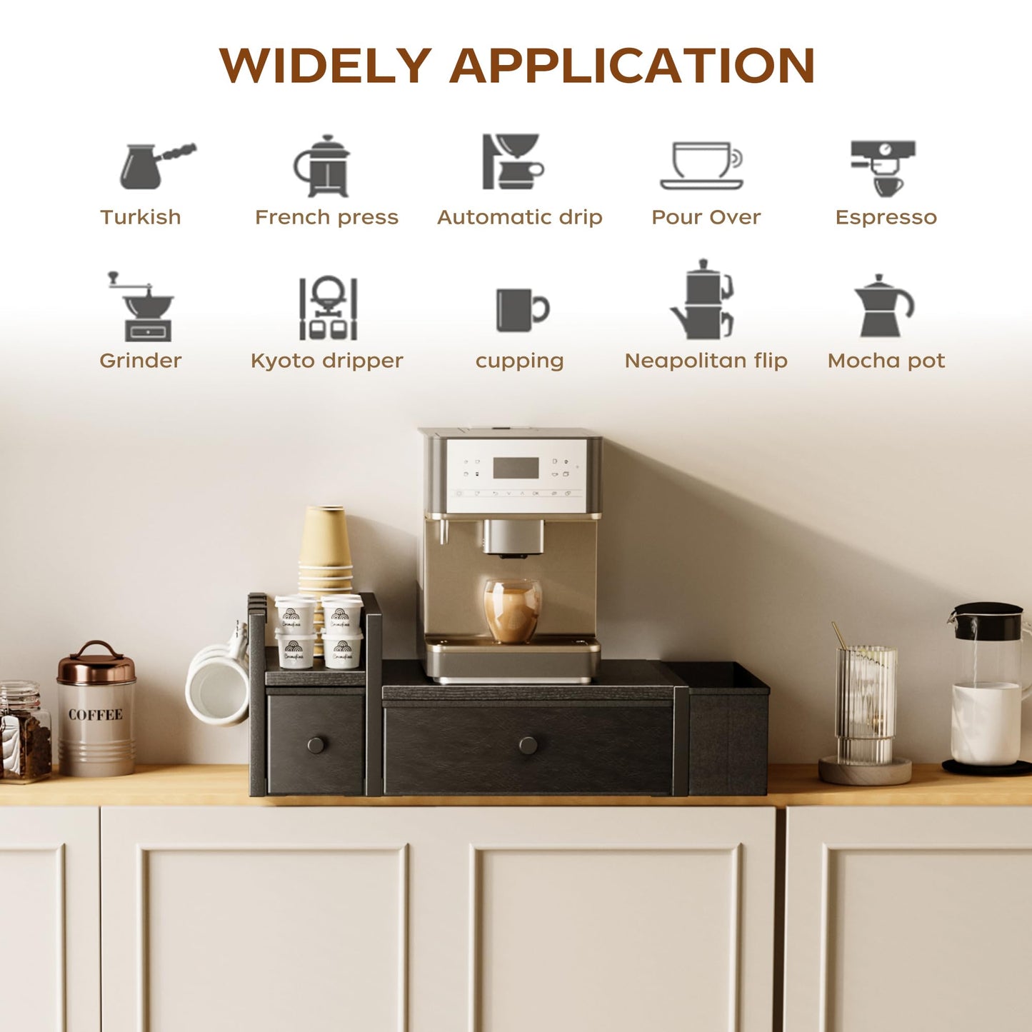 Homeiju Coffee Pod Drawers - K Cup Organizer, Nespresso Pods Holder with Mug Rack, Coffee Holder for Countertop, 52 Capacity Pods, Suitable for Kitchens, Offices and Coffee Bars(Black)