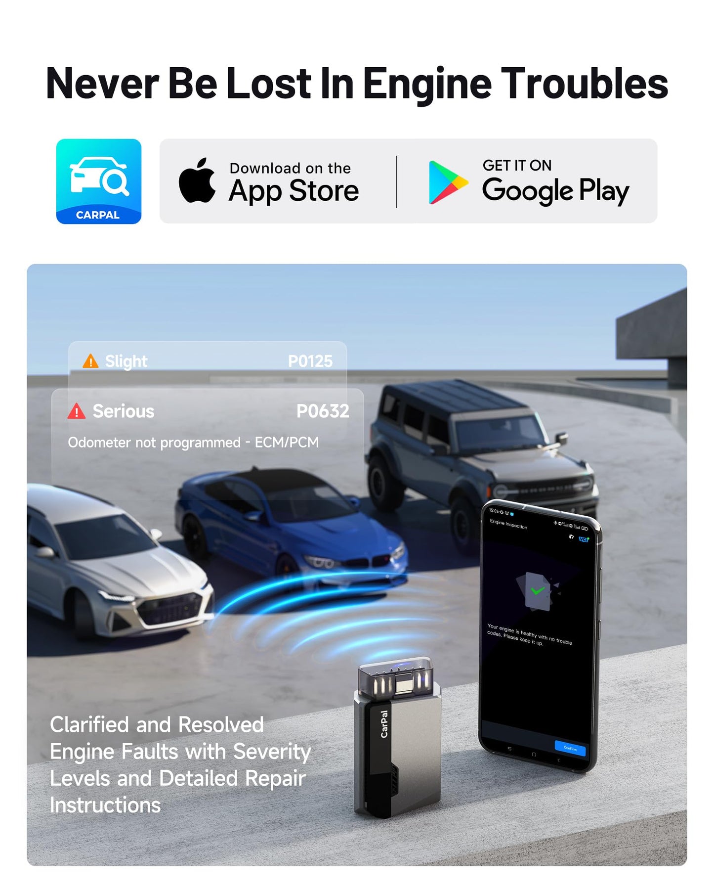 TOPDON Carpal OBD2 Scanner Bluetooth - Scanner for Car, All System Diagnostic Tool for iOS & Android, Vehicle Health Check, 6 Maintenance Services, Smog Check, Repair Guide, Performance Test-Black
