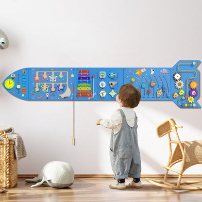 Spacocld Rocket Activity Wall Busy Board Panels - Sensory Wall Panel for Kids, Montessori Toddler Wall Activity Board, Wall Toys for Toddlers 3, Activity Cube, Wooden Multi-Activity Boards, Blue(5PCS)