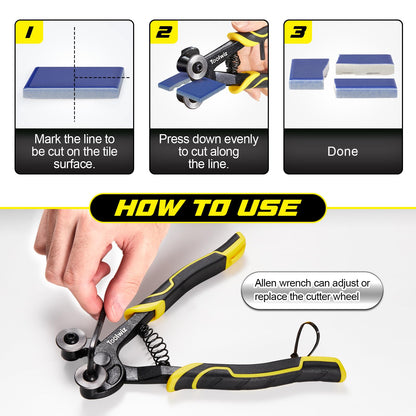 Toolwiz Glass Tile Nippers 2 pcs Heavy Duty Tungsten Carbide Wheeled Stained Glass Mosaic tiles and Hd Ceramic Tile Nipper Pliers Tools with Ergonomic Handles for Porcelain Mirror Stone DIY Projects