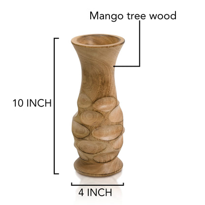 Aeravida Beautifully Carved Natural Mango Tree Wood Rustic Vase | Modern Flower Vase | Mango Tree Wood Kitchen Decor | Handmade Vase | Carved Shaped Vase