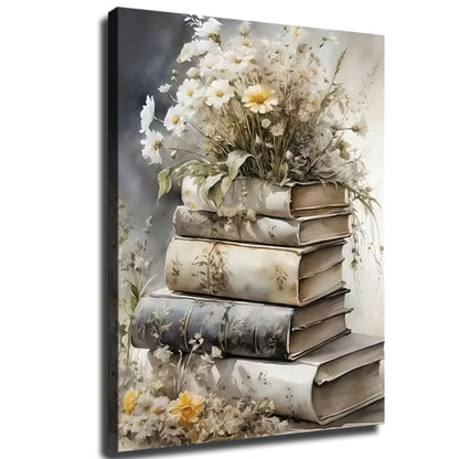 1pc of Artwork Featuring Inspirational Book Flower Art on Canvas, Suitable for Posters And Wall Decoration in Bathrooms, Living Rooms, Bedrooms, Offices, Dining Rooms, Framed Canvas Wall Art (Framed,16×24inch)