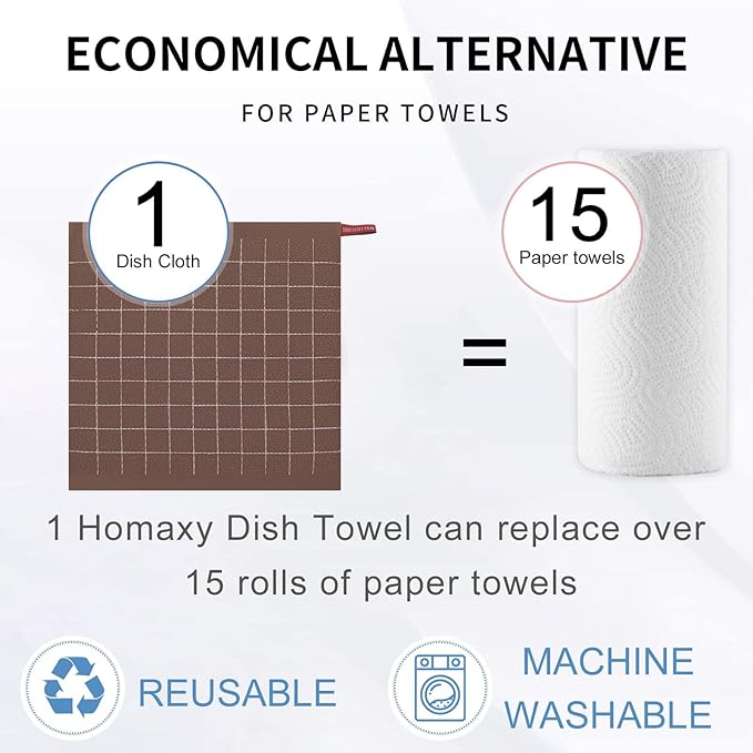 Homaxy 100% Cotton Terry Kitchen Dish Cloths, Ultra Soft and Absorbent Dish