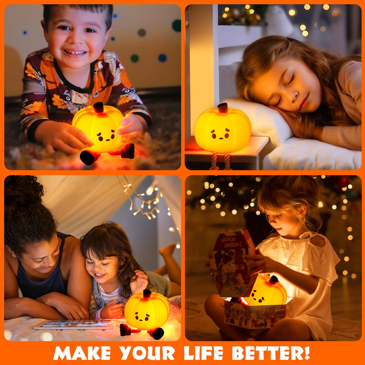 Dylviw Pumpkin Night Light, Cute LED Lamp, Silicone Dimmable Nursery Nightlight for Kids, Silicone Rechargeable Bedside Touch Lamp, Funny Office Desk and Halloween Decor for Woman and Kids
