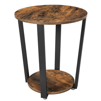 VASAGLE Round Side End Table, 2-Tier Accent Bedside Table with Storage Shelf, Easy Assembly, Nightstand for Small Spaces, Living Room, Bedroom, Rustic Brown and Ink Black ULET57X